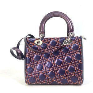 CHRISTIAN DIOR Cannage Lady Dior Quilted bag Crossbody Hand Bag purple/Orange